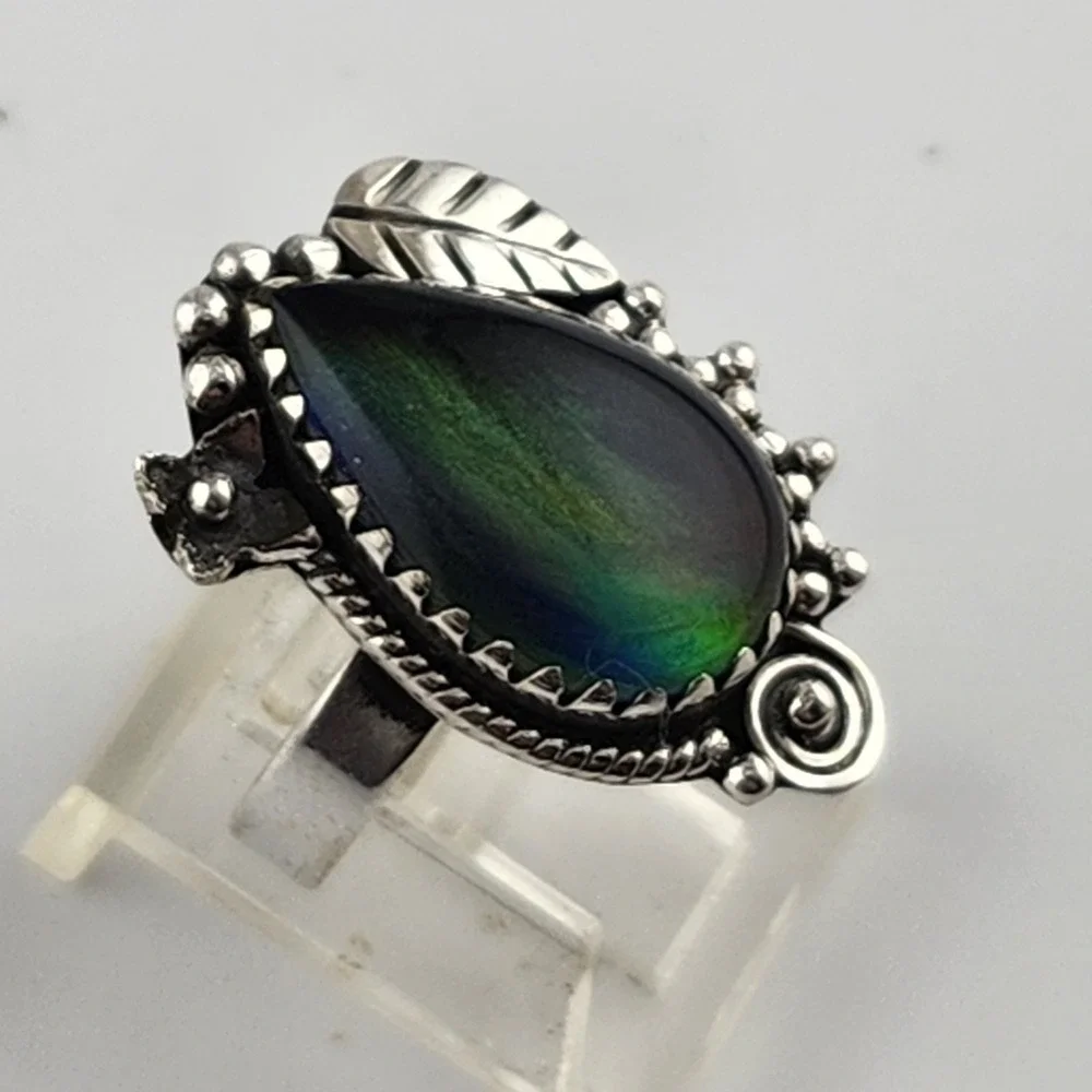 Sterling Silver 925 Aurora Opal Ring Size 6 Southwestern Design‎